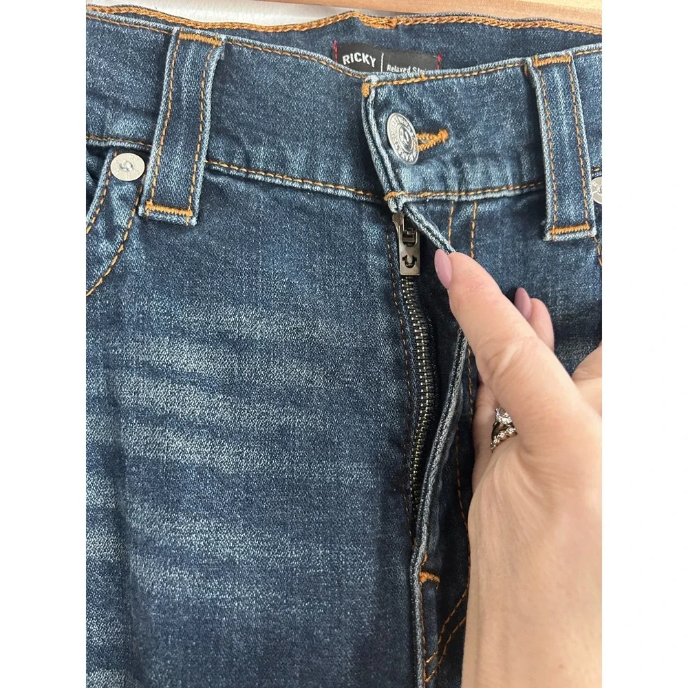 True Religion Ricky Relaxed Straight Leg Blue Denim Jeans Mens‎ 36W Medium Wash
